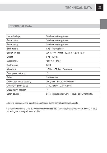 Saeco Talea Giro Manual - Espressotec