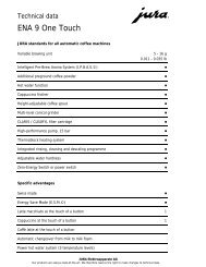 Jura ENA9 Technical Data - Espressotec