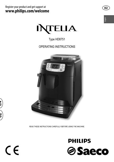 Saeco Intelia Superautomatic Espresso Machine Set-Up Guide for ...