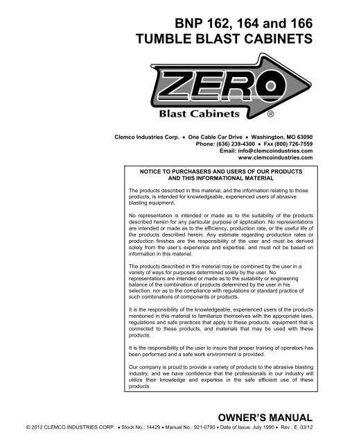Bnp 162 164 And 166 Tumble Blast Cabinets Clemco