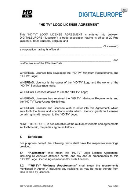 EICTA "HD TV" LOGO LICENSE AGREEMENT - DigitalEurope