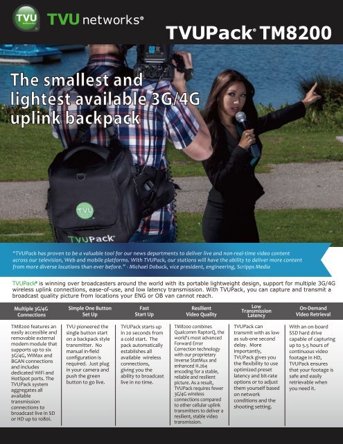 T UV The smallest and lightest available 3G/4G uplink backpack