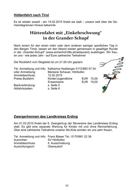 Hörlkofener Sportverein e.V. Skiprogramm 2014/2015