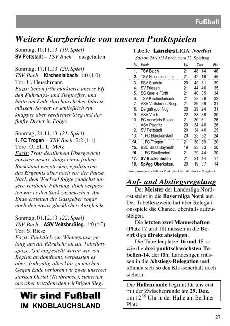 Vereinsnachrichten Heft IV 2013 - TSV Nürnberg-Buch 1921 eV