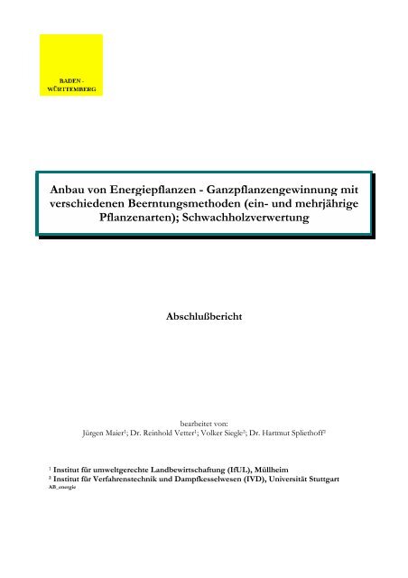 Anbau von Energiepflanzen - Ganzpflanzengewinnung mit ...