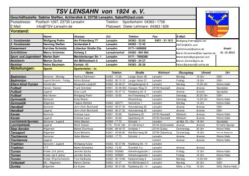 TSV LENSAHN von 1924 e. V. GeschÃ¤ftsstelle: Sabine Steffen ...