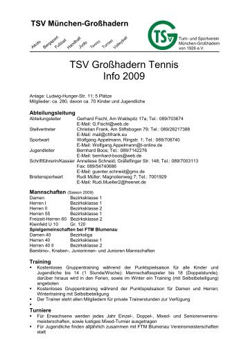 TSV GroÃhadern Tennis Info 2009
