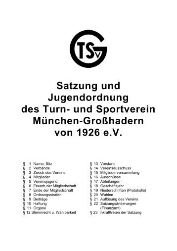 Satzung und Jugendordnung des Turn- und ... - TSV GroÃhadern