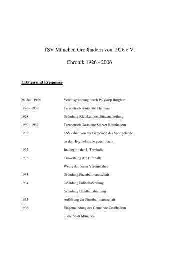 TSV MÃ¼nchen GroÃhadern von 1926 e.V. Chronik 1926 - 2006