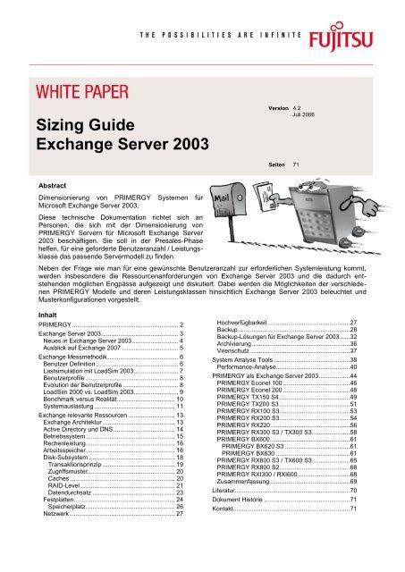 Sizing Guide Exchange Server 2003 - Fujitsu