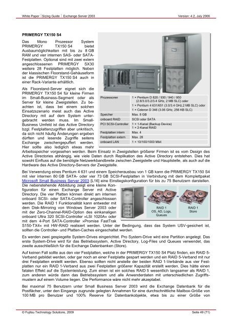 Sizing Guide Exchange Server 2003 - Fujitsu