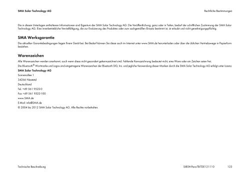 Technische Beschreibung - SMA Solar Technology AG