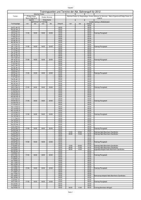 Trainingszeiten und Termine der Abt. Bahnengolf ... - TSV Pfungstadt