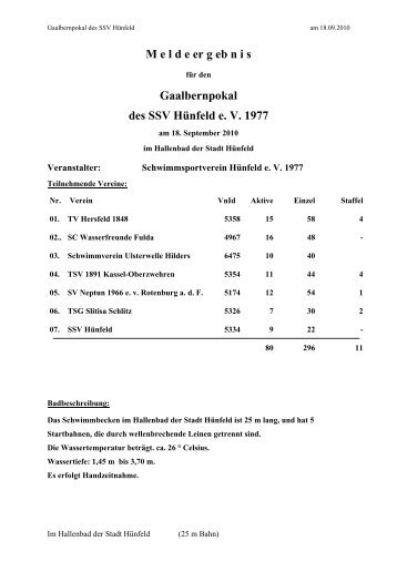 M e l d e er g eb n i s Gaalbernpokal des SSV ... - TSV 1891 Kassel