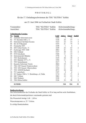 WinSwim (Protokoll) - TSV 1891 Kassel