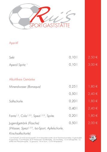 Ruis Standard Getränkekarte