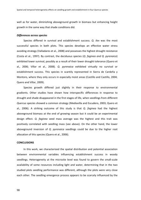 Establecimiento de cuatro especies de Quercus en el sur de la ...