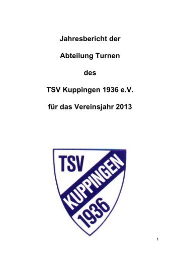 Jahresbericht der Abteilung Turnen des TSV Kuppingen 1936 e.V. ...