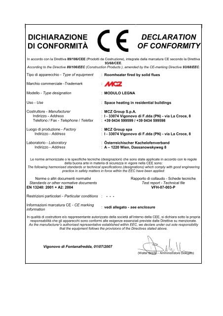 Dichiarazione Di Conformit Declaration Of Conformity MCZ dichiarazione-di-conformit-declaration-of-conformity-mcz