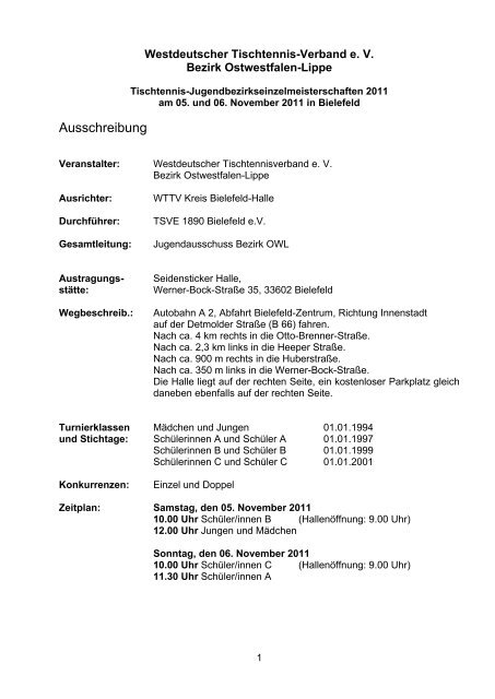 Ausschreibung - WTTV Tischtennisbezirk Ostwestfalen-Lippe