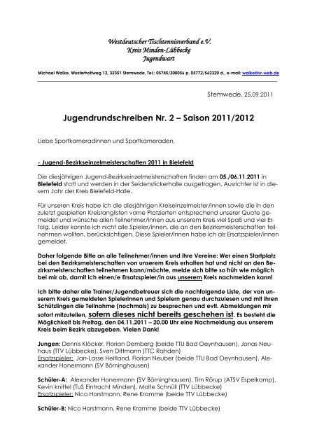 Jugend-Rundschreiben Nr. 2 der Saison 2011/2012 - Kreis Minden ...