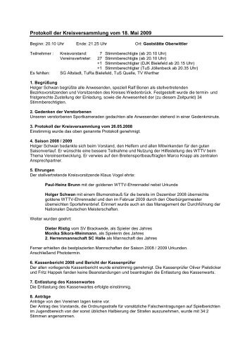 Protokoll der Kreisversammlung 2009 - des Tischtenniskreises ...