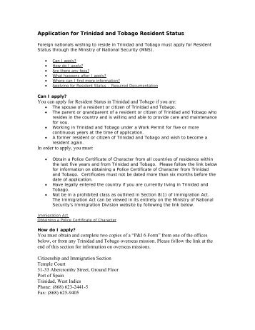 Application for Trinidad and Tobago Resident Status.pdf - High ...