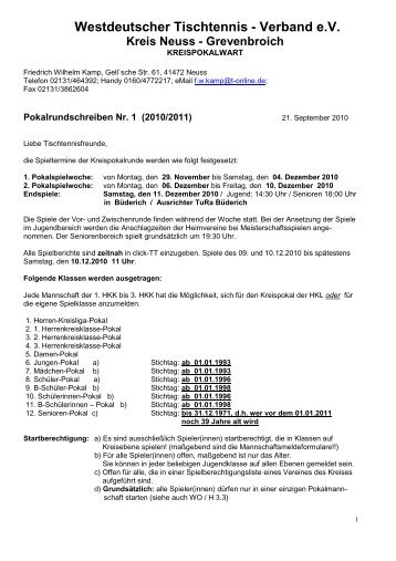 Pokalrundschreiben Nr. 1 - Tischtennis Kreisverband Neuss ...