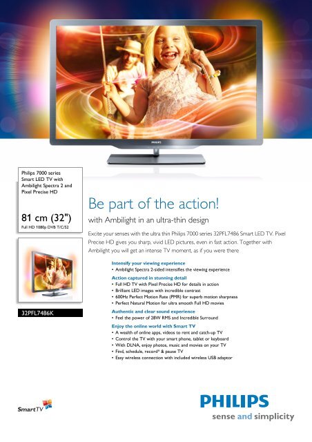 32PFL7486K/02 Philips Smart LED TV with Ambilight Spectra 2 and