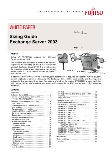 Sizing Guide Exchange Server 2003 - Fujitsu