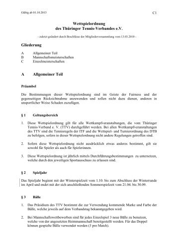 Wettspielordnung des Thüringer Tennis-Verbandes e.V. Gliederung ...