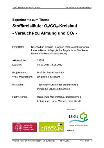 Versuche zu Atmung und CO2 - Technische Universität Braunschweig