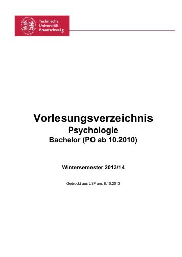 Vorlesungsverzeichnis Bachelor Psychologie WS 2013/2014