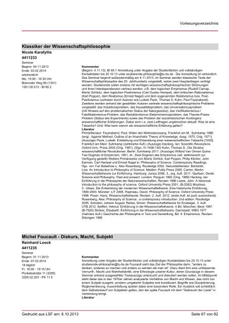 Vorlesungsverzeichnis Bachelor Psychologie WS 2013/2014