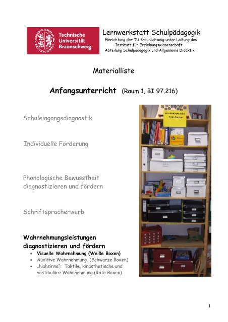 Lernwerkstatt Schulpädagogik Materialliste