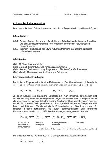 Versuch 6 - Ionische Polymerisation - Technische Universität ...