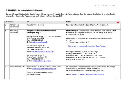 Checkliste A Die Ersten Schritte In Chemnitz Die Nachfolgende