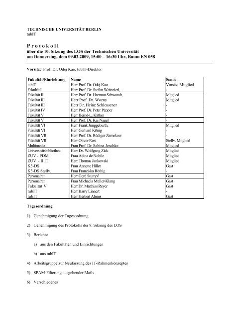 Protokoll - tubIT - TU Berlin