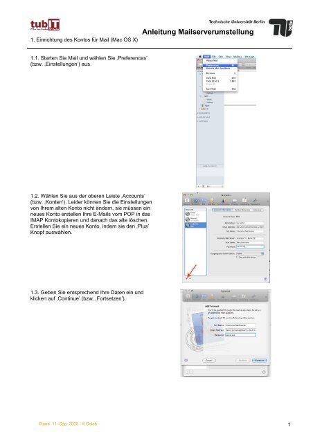 Anleitung Mailserverumstellung - tubIT - TU Berlin