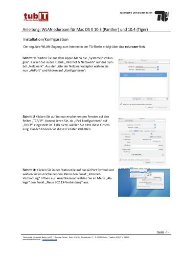Anleitung: WLAN eduroam für Mac OS X 10.3 ... - tubIT - TU Berlin