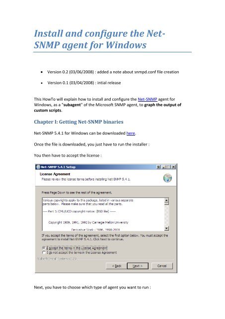 Install and configure the Net- SNMP agent for Windows