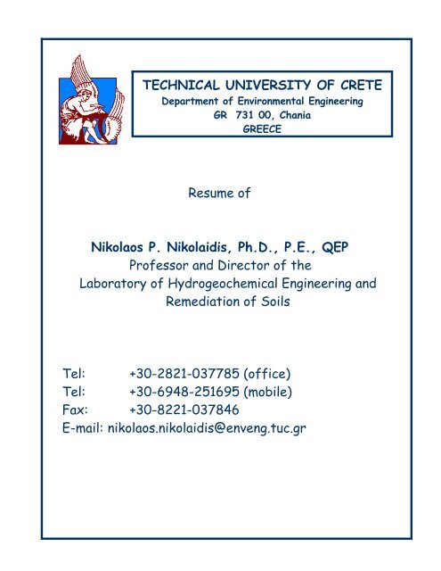 Resume of Nikolaos P. Nikolaidis, Ph.D., P.E., QEP Professor and ...