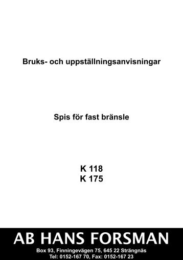 Bruksanvisning K118.pdf - AB Hans Forsman