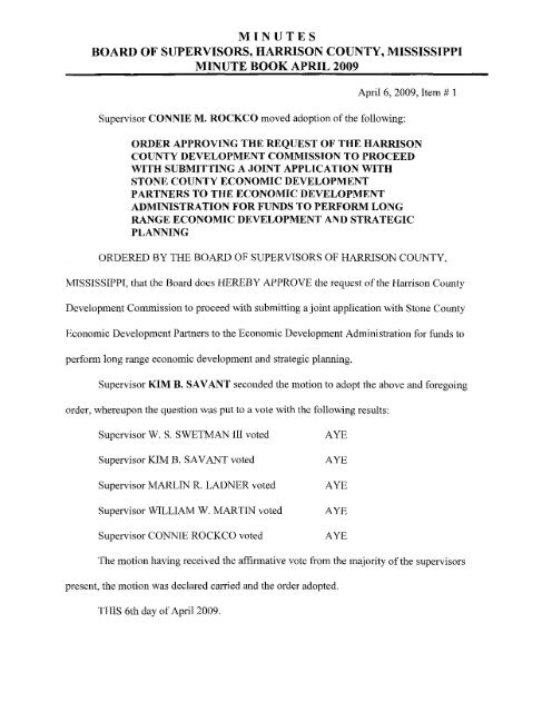 minutes board of supervisors, harrison county, mississippi minute ...