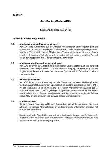 Muster: Anti-Doping-Code (ADC) - Nada