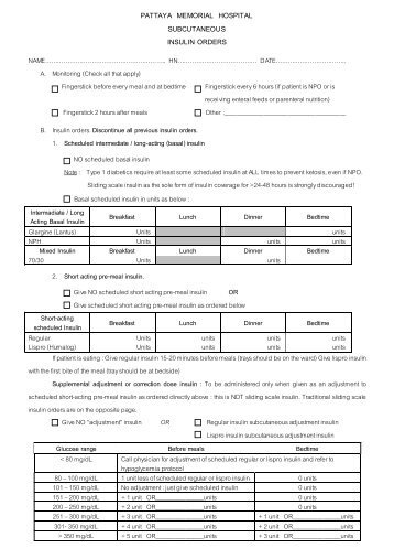 pattaya memorial hospital subcutaneous insulin orders