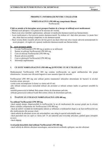 INFORMAŢII PENTRU UTILIZATOR NORFLOXACINĂ LPH 400 mg ...