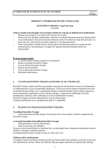 INFORMAŢII PENTRU UTILIZATOR KETOTIFEN TERAPIA 1 mg/5 ...