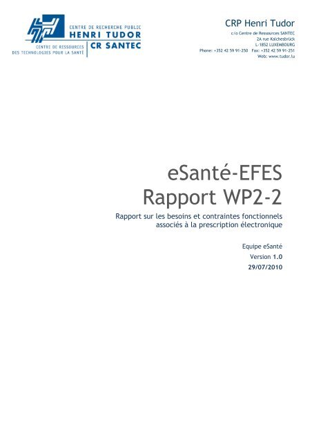 eSanté-EFES Rapport WP2-2 - CRP Henri Tudor