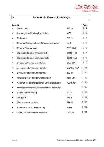 3 Zubehör für Brandschutzanlagen Inhalt - Feuerschutz Holt